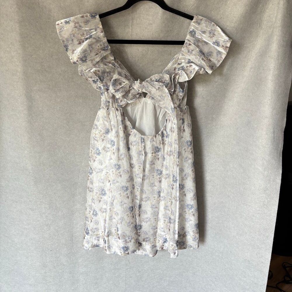 NEW Mable Mini Small Dress Floral Iridescent Babydoll Fairy Feminine Ruffle - Picture 3 of 8